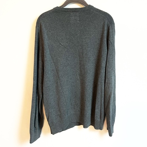 Expres Men’s Cotton V Neck Sweater Long Sleeve Solid Gray Pullover Y2K Medium - Picture 3 of 6